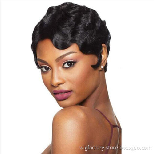 cheap price short retro human hair sewing machine wig for black women, 100% human hair wig sewing machine made wholesale